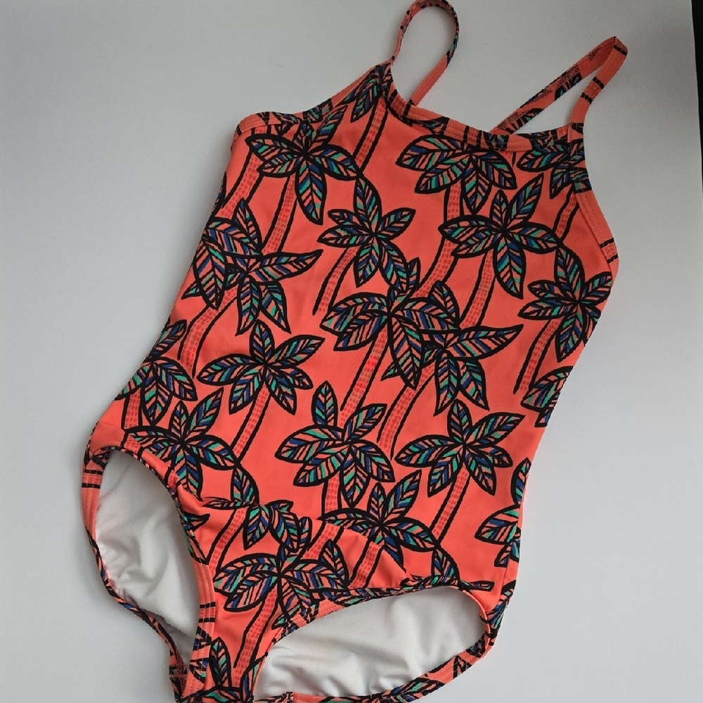 Hanna Andersson Orange and Black Palm Print Swimsuit